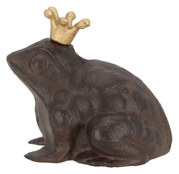 Záhradná liatinová figúrka Prince Frog, 11,5x13 cm, hnedá