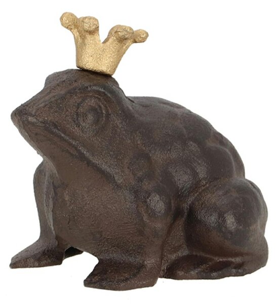 Záhradná liatinová figúrka Prince Frog, 11,5x13 cm, hnedá