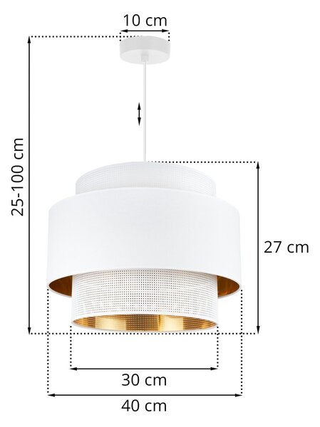 Závesné svietidlo Asti, 1x PVC/biele textilné tienidlo, (fi 40cm), g/c, w