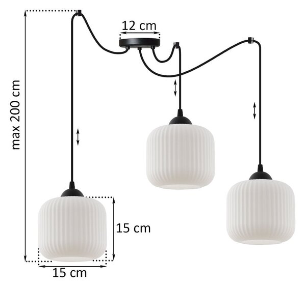 Závesné svietidlo Riffle Spider, 3x biele sklenené tienidlo, b