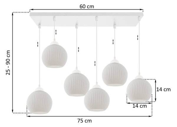 Závesné svietidlo Riffle Round, 6x biele sklenené tienidlo, w