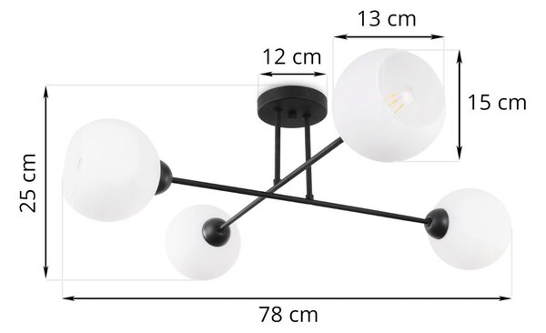 Stropné svietidlo Eliza, 4x biele sklenené tienidlo, B
