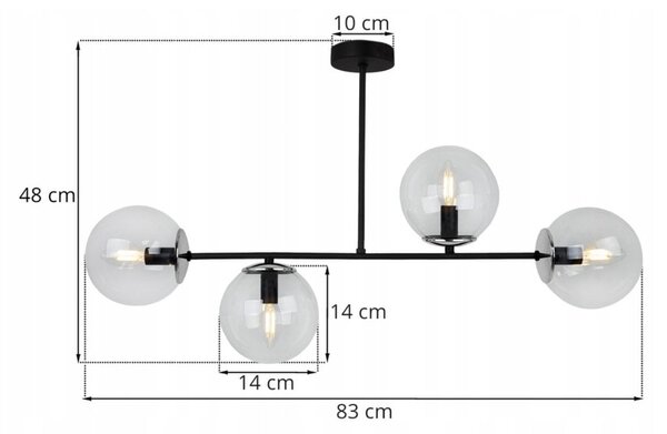 Stropné svietidlo Paris, 4x transparentné sklenené tienidlo, (výber zo 4 farieb uchytenia)