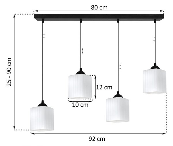 Závesné svietidlo Riffle Square, 4x biele sklenené tienidlo, b