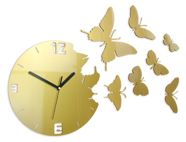 Moderné nástenné hodiny MOTÝLE GOLD gold (nalepovacie hodiny na stenu)