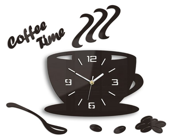 Moderné nástenné hodiny COFFE TIME 3D WENGE wenge (nalepovacie hodiny na stenu)