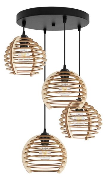 Závesné svietidlo Timber, 4x drevené tienidlo, o, n