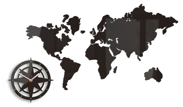 Moderné nástenné hodiny WORLD MAP WENGE wenge (nalepovacie hodiny na stenu)