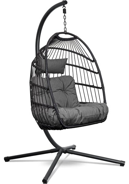 Závesné kreslo Swoods s rámom - Závesné kreslo vonkajšie - Vnútorné a vonkajšie - Závesné kreslo s veľkými vankúšmi - Skladacie kreslo pre potkanov - do 150 kg