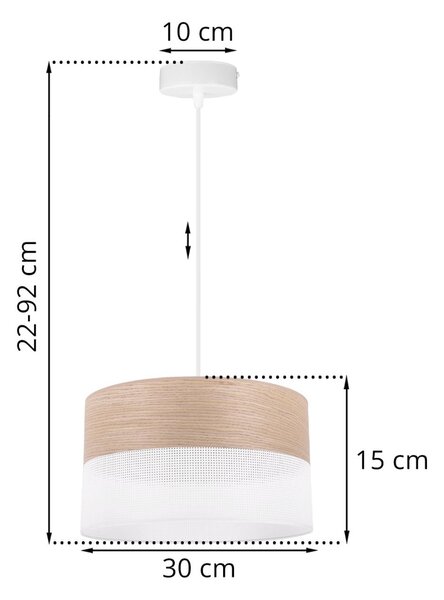 Závesné svietidlo Wood, 1x béžová dubová dýha/biele PVC tienidlo, (fi 30cm)