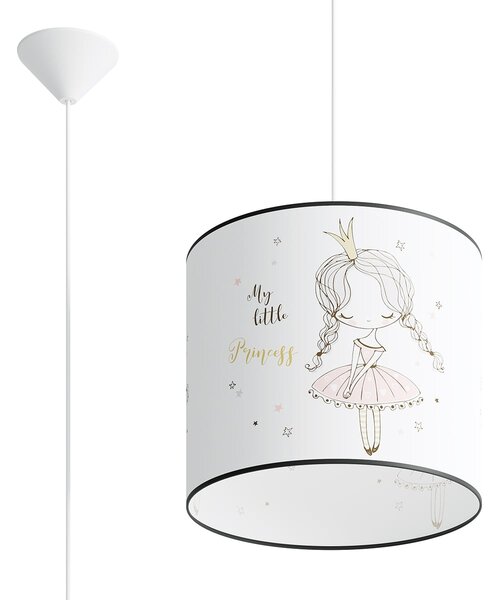 Detské závesné svietidlo Princess, 1x plastové tienidlo so vzorom, (fi 30cm)