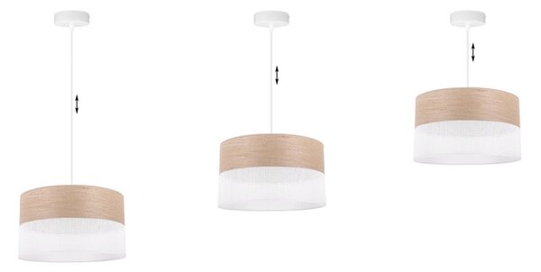 Závesné svietidlo Wood, 1x béžová dubová dýha/biele PVC tienidlo, (fi 30cm)