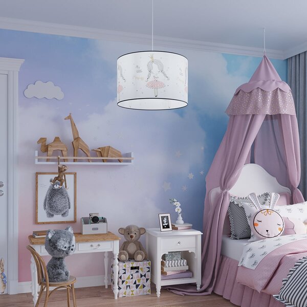 Detské závesné svietidlo Princess, 1x plastové tienidlo so vzorom, (fi 40cm)