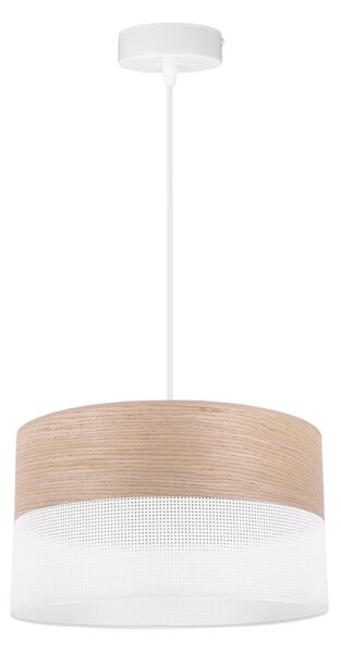 Závesné svietidlo Wood, 1x béžová dubová dýha/biele PVC tienidlo, (fi 30cm)