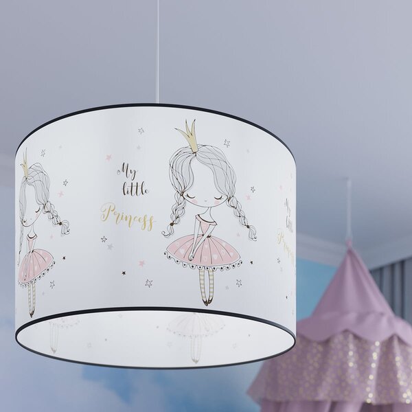 Detské závesné svietidlo Princess, 1x plastové tienidlo so vzorom, (fi 40cm)