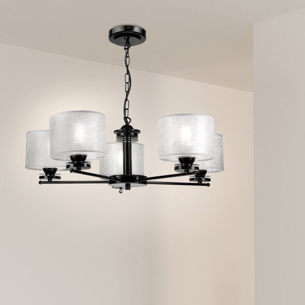 Luster na reťazi ROSA 5xE27/60W/230V čierna/šedá