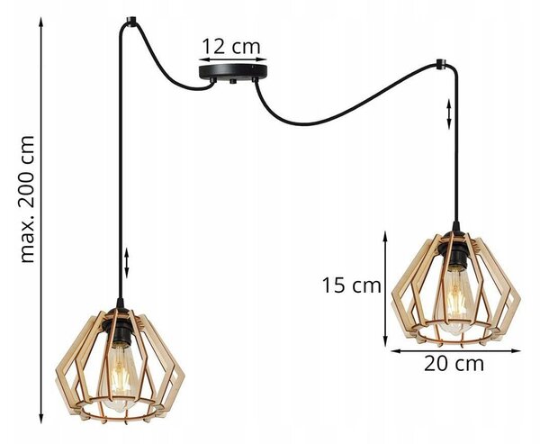 Závesné svietidlo Timber Spider, 2x drevené tienidlo