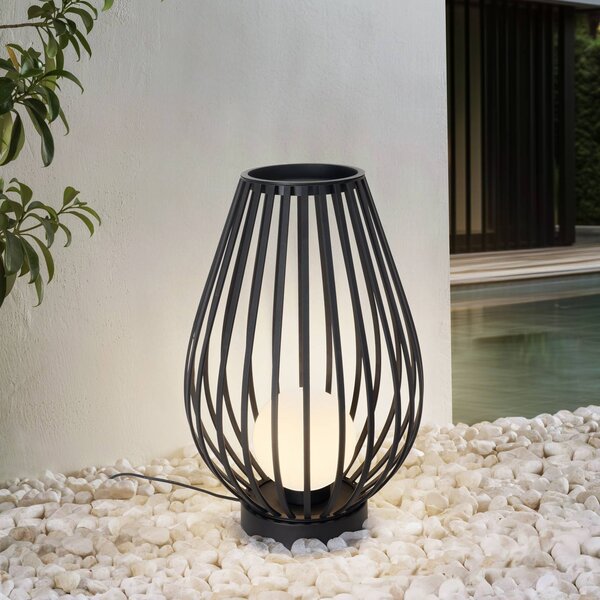 Lucande Terasové svetlo Marrin, čierne, kov, Ø 46 cm, Čierna, kov, Moderný, Lampáš