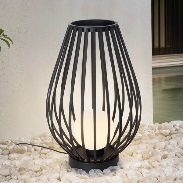 Lucande Terasové svetlo Marrin, čierne, kov, Ø 46 cm, Čierna, kov, Moderný, Lampáš