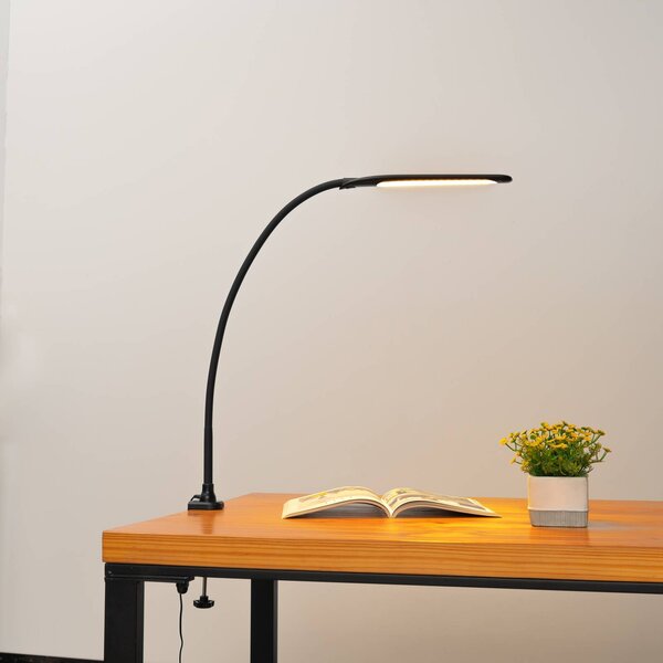 Lindby LED lampa Nilay, výška 70 cm, domáca kancelária, Čierna, Pracovňa / Kancelária, kov, Moderný, Lampa s klipom/do zásuvky