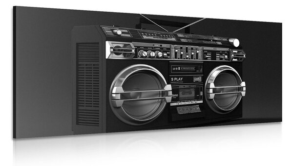 Obraz disco rádio z 90-tych rokov v čiernobielom prevedení