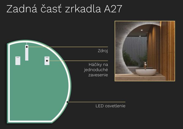 Atypické zrkadlo do kúpeľne s LED osvetlením A27