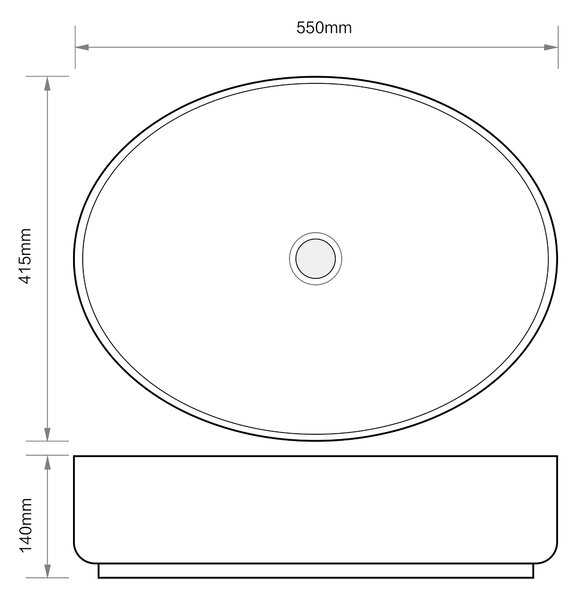 Erga Aadhya, umývadlo na dosku 550x415x140 mm, čierna matná, ERG-V03-9594-M-001-BK