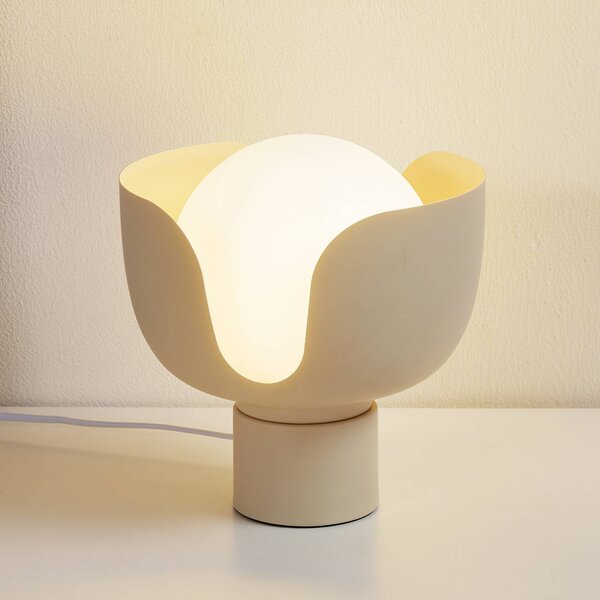 Stolná lampa Lindby Fiora, béžová, sklo, kov, Ø 20 cm, Krémová / jantárovo žltá, Obývacia izba / jedáleň, kov, Moderný, Stojacie svietidlo
