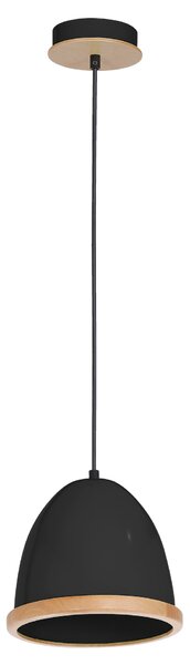 Závesné svietidlo Studio, 1x drevené/čierne kovové tienidlo, (fi 21cm), b/br