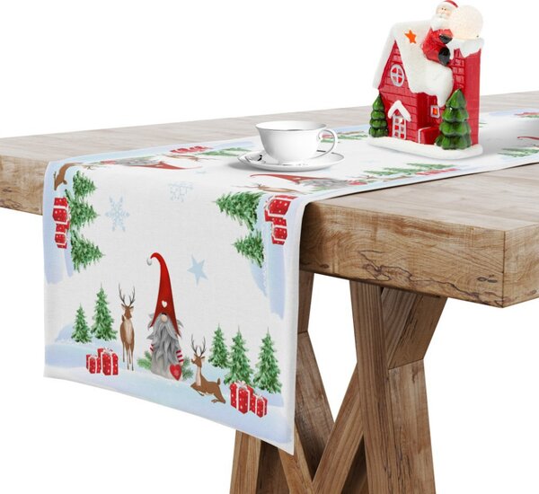 Vianočný behúň na stôl Škriatkovia 7 Farba Biela Rozmery 40x140 cm