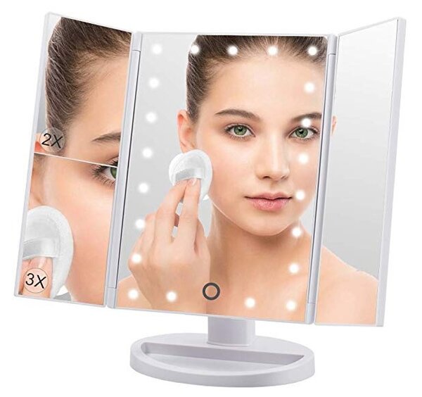 Bezdoteku Trípanelové kozmetické make-up zrkadlo s led osvetlením biele zväčšovacie