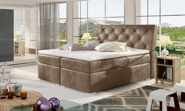Čalúnená manželská posteľ s úložným priestorom Beneto 140 - hnedá