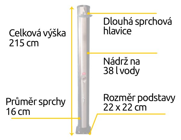 Hawaj solárna sprcha Uno 38L čierno-strieborná s teplomerom