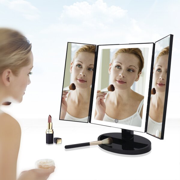 Bezdoteku Trípanelové kozmetické make-up zrkadlo s led osvetlením veľké čierné