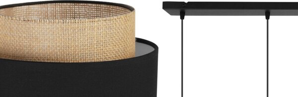Závesné svietidlo Boho, 4x jutové/čierne textilné tienidlo