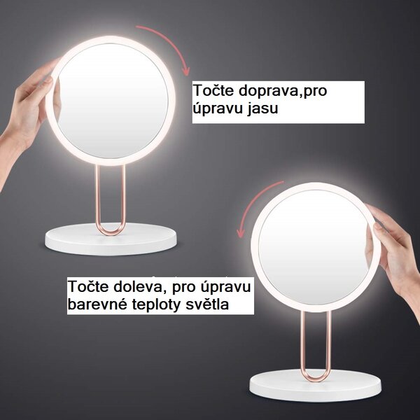 Bezdoteku LED kozmetické makeup zrkadlo BALET nabíjacie ružové