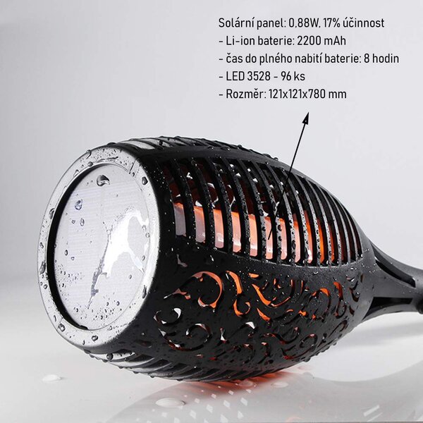 Bezdoteku LEDSolar 96 solárne vonkajšie horiacu fakľu pochodeň 2 ks, 96 LED, bezdrôtové, IPRO, 1W, teplá farba