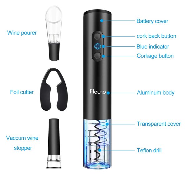 Bezdoteku Elektrická vývrtka na víno čierna SET