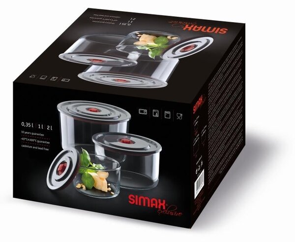 SIMAX SKLENENÁ NÁDOBA 0,35 L, 1 L, 2 L SADA 3KS