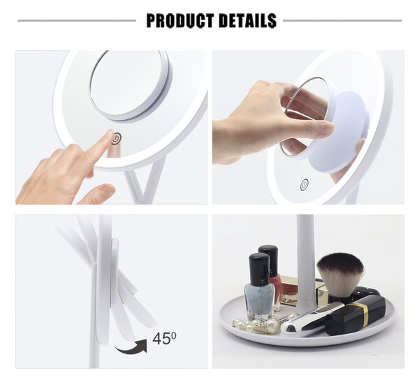 Bezdoteku LED kozmetické make-up zrkadlo Ypsilon okrúhle nabíjacie bielej