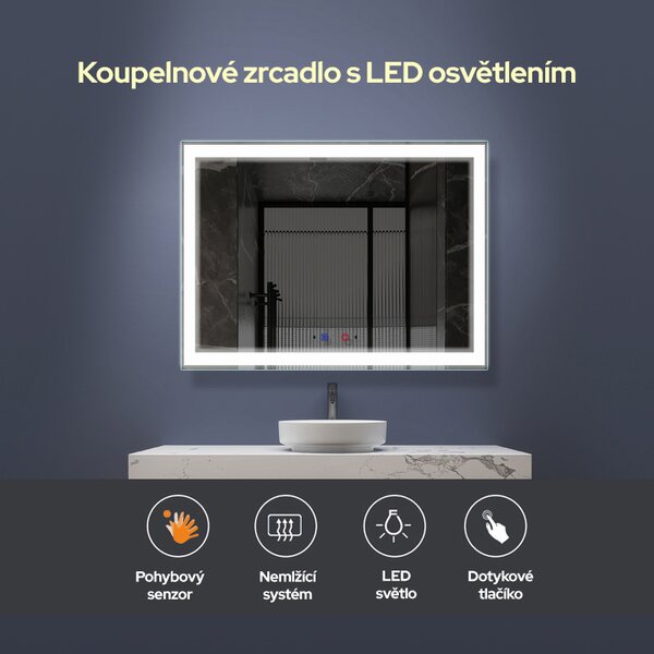 Bezdoteku Nemlžící kúpeľňové zrkadlo s LED osvetlením 80x60 cm KZ1