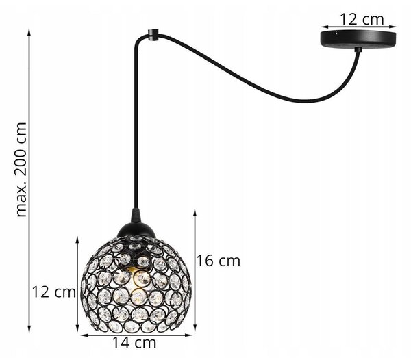 Závesné svietidlo Crystal Spider, 1x čierne krištáľové tienidlo