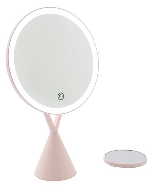 Bezdoteku LED kozmetické make-up zrkadlo X okrúhle nabíjacie ružové