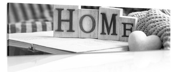 Obraz s nápisom Home a zátiším v čiernobielom prevedení