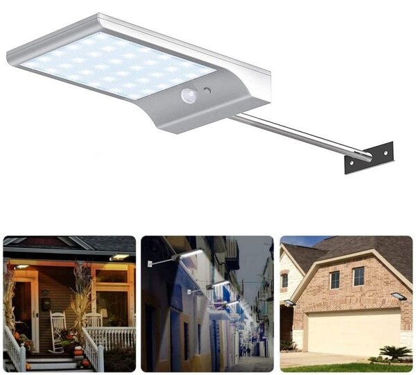 Bezdoteku LEDSolar 36 nástenná lampa s vysunutím biela, sa senzorom, bezdrôtové, 2,5 W, studená farba