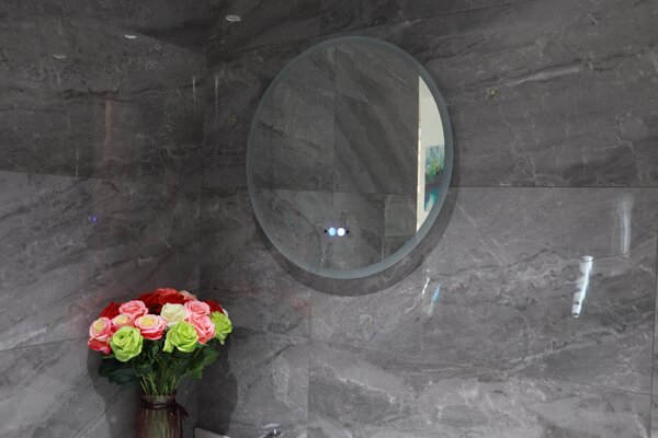 Bezdoteku Nemlžící kúpeľňové zrkadlo guľaté s LED osvetlením 60x60 cm KZ3