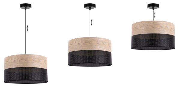 Závesné svietidlo Wood, 1x béžová dubová dýha/čierne PVC tienidlo, (fi 40cm)