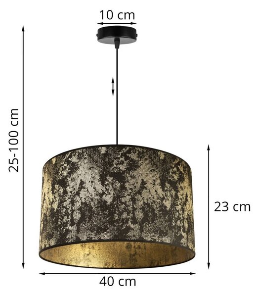 Závesné svietidlo Werona 2, 1x čierne/zlaté textilné tienidlo, (fi 40cm), g