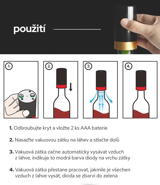 Bezdoteku Elektrická vákuová zátka na víno čierna VACU