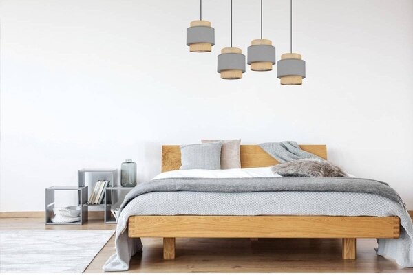 Závesné svietidlo Boho, 4x jutové/sivé textilné tienidlo